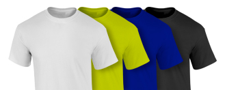 T-shirts uit het standaardassortiment in vier kleuren